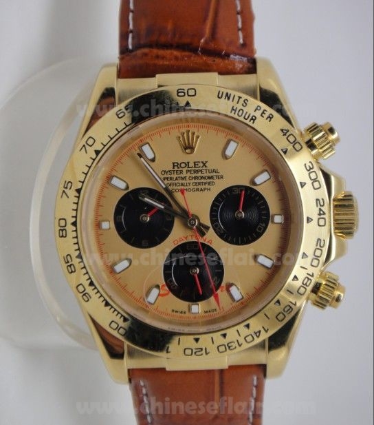 Brown Leather band Gold Case Rolex Daytona Watch